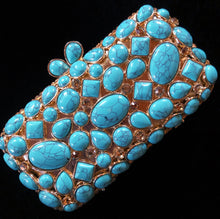 Load image into Gallery viewer, A GOLD AND TURQUOISE BEADED FANTASY CLUTCH
