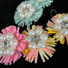 Load image into Gallery viewer, RAFFIA FLOWER EARRINGS WITH BEADED CENTRES
