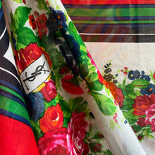 Load image into Gallery viewer, A GIANT SIZE YSL FLORAL STRIPE SCARF FROM 1986.
