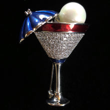 Load image into Gallery viewer, A PETITE MARTINI ENAMEL DIAMANTÉ AND PEARL BROOCH
