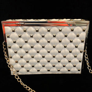 BEIGE QUILTED BAG WITH GOLD STUDS