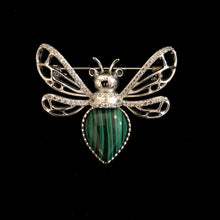 Load image into Gallery viewer, A STYLISED CHROME BEE BROOCH WITH FAUX MALACHITE
