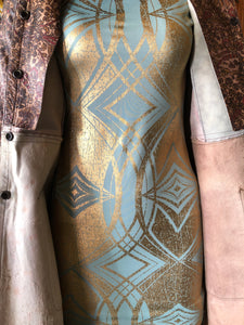 AN INCREDIBLE SMALL SIZE HAND PRINTED LEATHER 70s BOHEMIAN COAT