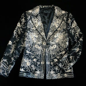 A 90s BLACK SILK BLAZER WITH CHINESE EMBROIDERY